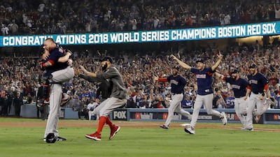 The Boston Red Sox celebrate their World Series win. AP Photo