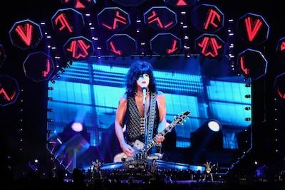 Kiss singer and guitarist Paul Stanley front and centre at Atlantis, The Palm in Dubai. Pawan Singh / The National.