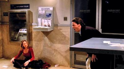 The One With A Blackout (s1, e7): An early great. When the city is plunged into darkness, Chandler gets stuck in an ATM vestibule with model Jill Goodacre. She offers him gum, he is incredibly awkward; it's Chandler at his most lovable best. It is also possible that it was this episode that coined the term 'friend zone', as Joey references Ross being stuck in it with Rachel, but we all know he eventually breaks out of that. Courtesy Netflix
