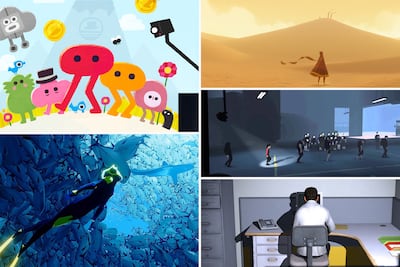 Clockwise from top left, Pikuniku (2019); Journey (2012); Inside (2016); The Stanley Parable (2013); and Abzu (2016). Photos: Devolver Digital; Sony Computer Entertainment, Annapurna; Playdead; Galactic Cafe; 505 Games