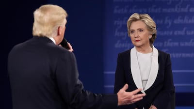 Donald Trump, pictured in last week’s debate with Hillary Clinton, has form for sexism and misogyny. Win McNamee / Getty Images / AFP