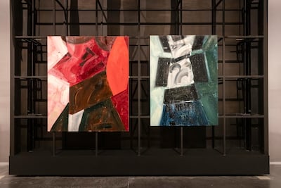 Amir Khojasteh’s paintings A Man Burning #2 and Sad Fighter #14 are shown at Deja Vu in Concrete, Alserkal Avenue. Photo: Alserkal Avenue. Antonie Robertson / The National