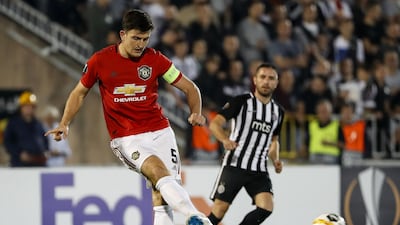 Harry Maguire during the Europa League match at the Partizan Stadium on Thursday. Getty Images