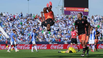 Valencia winger Nani celebrates scoring their opening goal during the Primera Liga match against Leganes at Estadio Municipal de Butarque on September 25, 2016 in Leganes, Spain. Gonzalo Arroyo Moreno / Getty Images