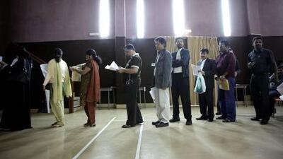 Parents queue at the Abu Dhabi Indian School hoping to get their children enrolled for the coming year.