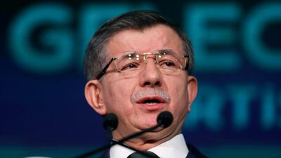 Former Turkish Prime Minister Ahmet Davutoglu addresses his supporters after he launched "The Future Party," a splinter rival to President Recep Tayyip Erdogan. AP