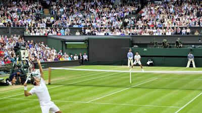 2012 Wimbledon semi-finals: Federer secured a place in an eighth Wimbledon final by overcoming Djokovic 6-3, 3-6, 6-4, 6-3 in the semi-finals. With the win, Federer also became the first player to defeat Djokovic at all four grand slams. AFP
