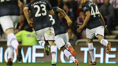 Adnan Januzaj, right, marked his first Premier League start with both goals for Manchester United against Sunderland. Ian Macnicol / AFP