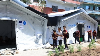 The tents have been placed on higher ground in Nuwakot district away from the river that tore through the town on August 26 leaving a trail of destruction and death. Photo: Rajendra Dawadi