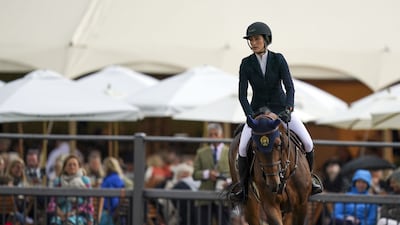 Jessica Springsteen competes for the US in the Rolex Grand Prix, Don Juan van de Donkhoeve, at the Royal Windsor Horse Show, Windsor Great Park, England on July 4, 2021.