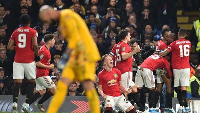 Manchester United's Marcus Rashford celebrates after scoring his second goal. AFP
