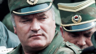 FILE PHOTO: Bosnian Serb General Ratko Mladic leaves a meeting at the airport in Sarajevo, Bosnia and Herzegovina April 13, 1993. Picture taken April 13, 1993. REUTERS / Chris Helgren / / File Photo TPX IMAGES OF THE DAY