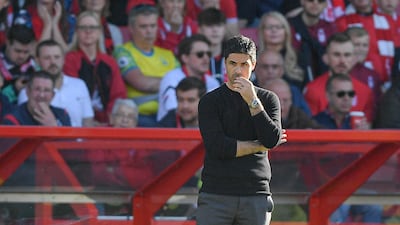 Arsenal manager Mikel Arteta looks on as his side lose 1-0 to Nottingham Forest at the City Ground. EPA