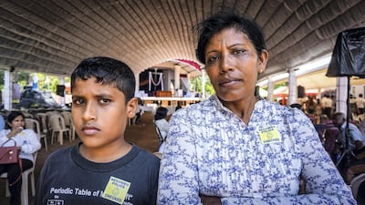 S D Suran, 11, and his mother, Swarma Suran, 49, witnessed the suicide bombing in Negombo. Jack Moore / The National.