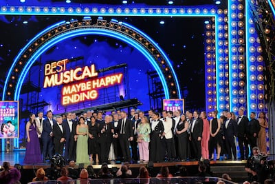 Ali Daylami on stage in New York on June 16, accepting the Tony Award for Best Musical with the Maybe Happy Ending team. Photo: Ali Daylami
