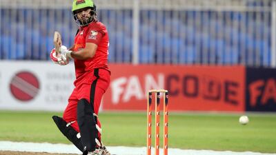 Sharjah's Fayyaz Ahmad bats.