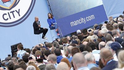 Manchester City manager Pep Guardiola is presented to the fans on Sunday during an event at the City Football Academy. Craigh Brough / Action Images / Reuters