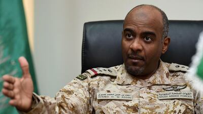 Saudi Brigadier General Ahmed Al Assiri, spokesman for the Saudi-led coalition forces fighting rebels in Yemen, speaks about future plans for Yemen at the King Salman air base in central Riyadh on March 16, 2016. Fayez Nureldine / AFP