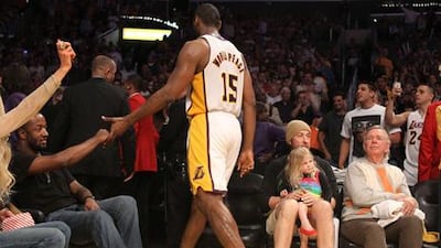 Metta World Peace leaves the court after his ejection from the LA Laker's game with Oklahoma/