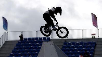 Miharu Ozawa of Japan competes during the women's BMX test event for the Tokyo 2020 Olympics at Ariake Urban Sports Park on Monday, May 17. Reuters
