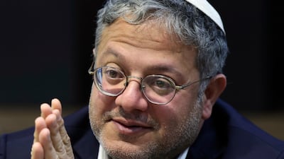 Far-right Israeli politician Itamar Ben-Gvir attends a cabinet meeting at Kirya military base in Tel Aviv, Israel, on Sunday. AP