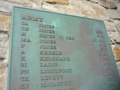 A war memorial with the names of fallen British soldiers of the Falklands War. Photo: Andy Mitten for The National