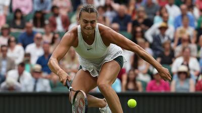 Aryna Sabalenka attempts a return. EPA