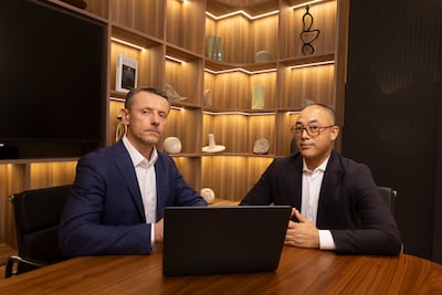 Radovan Opitz, chief executive of Falcon Shield, and Agni Magar, senior director of operations. The company plans to add up to 150 personnel by the end of this year. Antonie Robertson / The National
