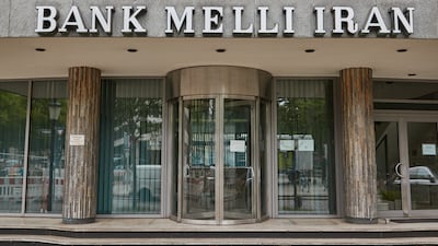 14 June 2022, Hamburg: View of the entrance to "Bank Melli Iran" with lettering of the same name on the wooden bridge. The Higher Regional Court has to rule on the Telekom action against the Iranian bank Melli in accordance with a guideline established by the ECJ for dealing with U.S. sanctions. (to dpa "Higher Regional Court hears case of Iranian bank against Telekom") Photo: Georg Wendt/dpa (Photo by Georg Wendt / dpa Picture-Alliance via AFP)