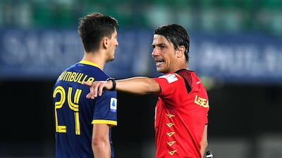 Referee Gianluca Manganiello during the Serie A match between Verona and Cagliari. Getty Images