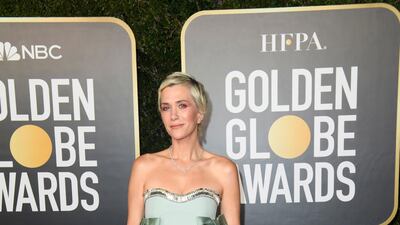Kristen Wiig, in Prada, attends the 78th annual Golden Globe Awards in Beverly Hills, California, on February 28, 2021. AFP