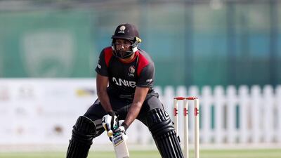 Ghulam Shabber of the UAE bats in the match.