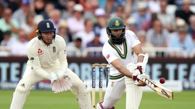 Hashim Amla, who made 78 in the first innings, fell short of a century again by 13 runs in the second Test on Sunday. Nick Potts / PA