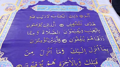 Two hundred artisans are working in Pakistani city Karachi to complete the five pages of the Quran in time for showing at Expo 2020 Dubai. According to reports, it will be almost 2.6 metres tall and nearly 2m wide. Khushnum Bhandari / The National