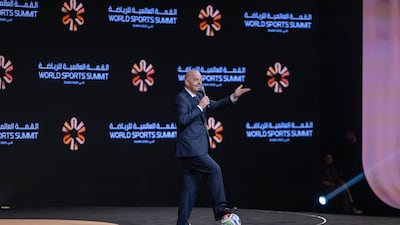 Fifa president Gianni Infantino delivers a keynote speech at the World Sports Summit at Madinat Jumeirah, Dubai. All photos: Antonie Robertson / The National