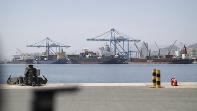 Vessels are seen at the Port of Fujairah, which has helped offset the effects of the closure of the Strait of Hormuz for UAE energy exports. EPA / UAE Presidential Court