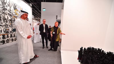 Curators and artists give Sheikh Abdullah bin Zayed a tour of their work at Abu Dhabi Art. Wam