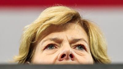 US Senator Tammy Baldwin from Wisconsin speaks at a campaign event for Democratic candidates at North Division High School in Milwaukee, Wisconsin. EPA