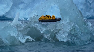 Inflatable zodiac boats transport voyagers from the cruise ship to the mass of ice that is land. Photo by Carol Cotterill