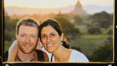 Nazanin Zaghari-Ratcliffe, seen here with her husand Richard Ratcliffe, faces a fresh trial in Iran, officials said on May 26, 2018. She has already been sentenced to five years in jail for sedition. John Stillwell / PA via AP