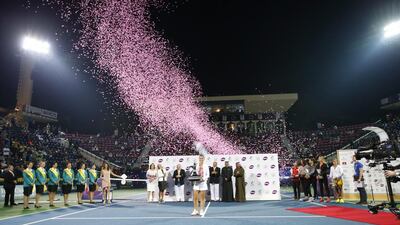 Sara Errani of Italy holds the trophy after winning her final match against Barbora Strycova of Czech Republic at Dubai Duty Free Tennis WTA Championships in Dubai, United Arab Emirates, 20 February 2016. EPA/ALI HAIDER