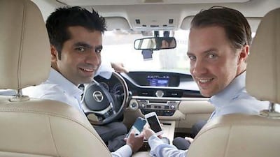 Mudassir Sheikha, left, and Magnus Olsson, founding partners of Careem, a smartphone app based booking service for limousine services in the UAE. Antonie Robertson / The National