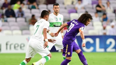 Omar Abdulrahman, right, had a hand in both Al Ain goals against Saudi Arabia club Al Ahli in the Asian Champions League. Courtesy Al Ain FC