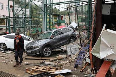 Vehicles damaged by the flood in the Ayazaga district of Istanbul. AFP