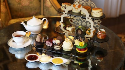 Cakes for the Ottoman themed afternoon tea on display at the Zabeel Saray on Palm Jumeirah in Dubai. Pawan Singh / The National