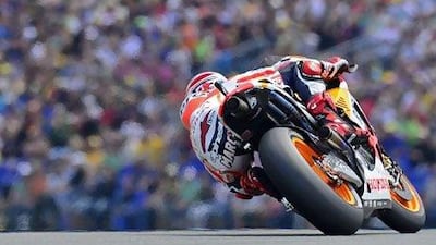 This is the view riders will have of Marc Marquez at the start as he has his Honda on pole for today’s race.