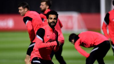 Liverpool star Mohamed Salah during a training session after testing negative for Covid-19 ahead of the Champions League Group D stage match against Atalanta. Getty