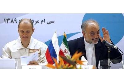 Ali Akbar Salehi, the Iranian atomic chief, right, and Sergei Kiriyenko, the head of Russia's Rosatom.