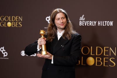 Swedish musician and composer Ludwig Goransson with the award for Best Original Score - Motion Picture for Sinners. EPA
