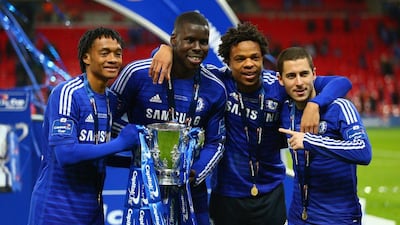 Kurt Zouma, second left, was played out of position in a holding midfield role, but the Frenchman excelled in the League Cup final. Clive Mason / Getty Images